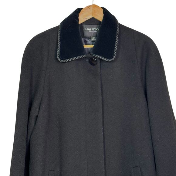 Vtg Halston Lifestyle Size 12P Black 100% Wool Velvet Trimmed Made in USA Coat - Picture 2 of 10
